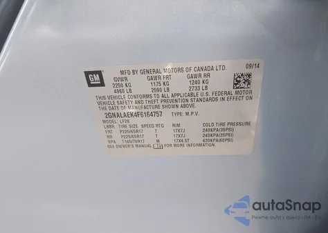 2015 Chevrolet Equinox Ls из США, поврежденный, VIN 2GNALAEK4F6164757